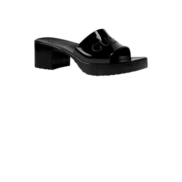 Gucci Rubber Logo Platform Slide Sandal in Black Size 37 Slip-On Open Toe - Picture 2 of 16